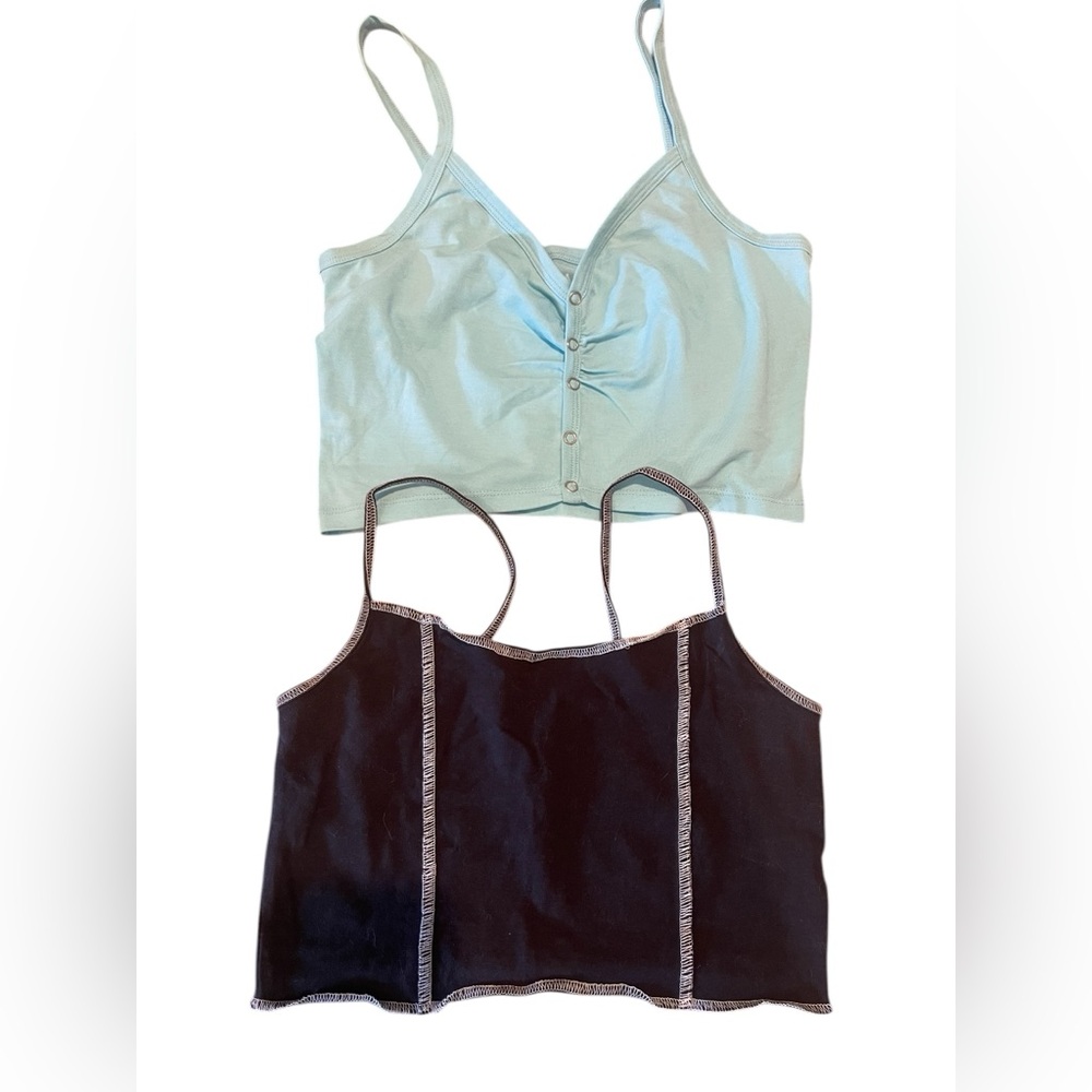 PacSun Crop Tank Tops Set of 2 Medium Black Blue Button Front Basic Cute